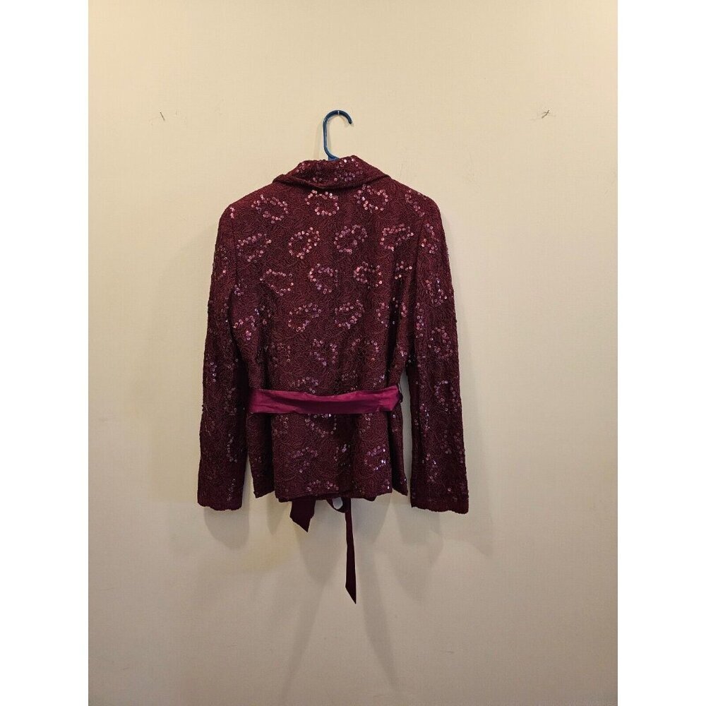 Women's Doncaster Sequined Jacket with Belt Berry/Burgundy Size 10 Elegant - Picture 3 of 9